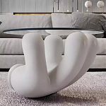 Дизайнерский журнальный стол с круглой прозрачной столешницей на белом фигурном основании Luqak варинант исполнения - 1 | Loft Concept в Орле