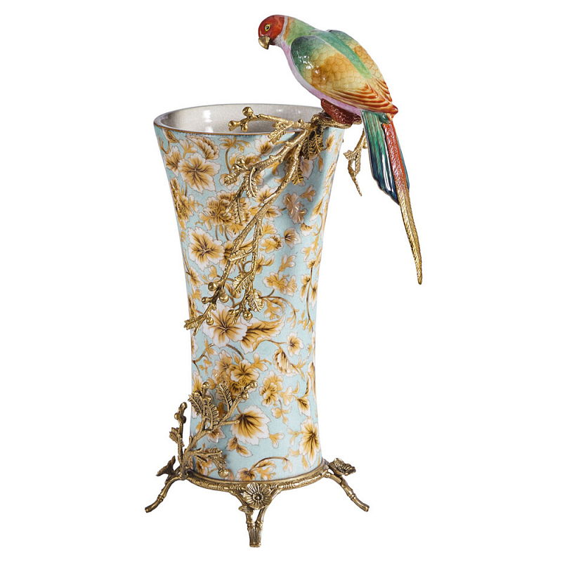 Ваза фарфоровая с птицей на бронзовой ветке Garden of Eden Бронза Мульти в Орле | Loft Concept 