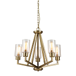 Люстра цвета латунь с 5-ю цилиндрическими плафонами из прозрачного пузырчатого стекла Kichler варинант исполнения - 1 | Loft Concept в Орле