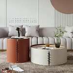 Круглый приставной стол Baxter Leather Side Table варинант исполнения - 4 | Loft Concept в Орле