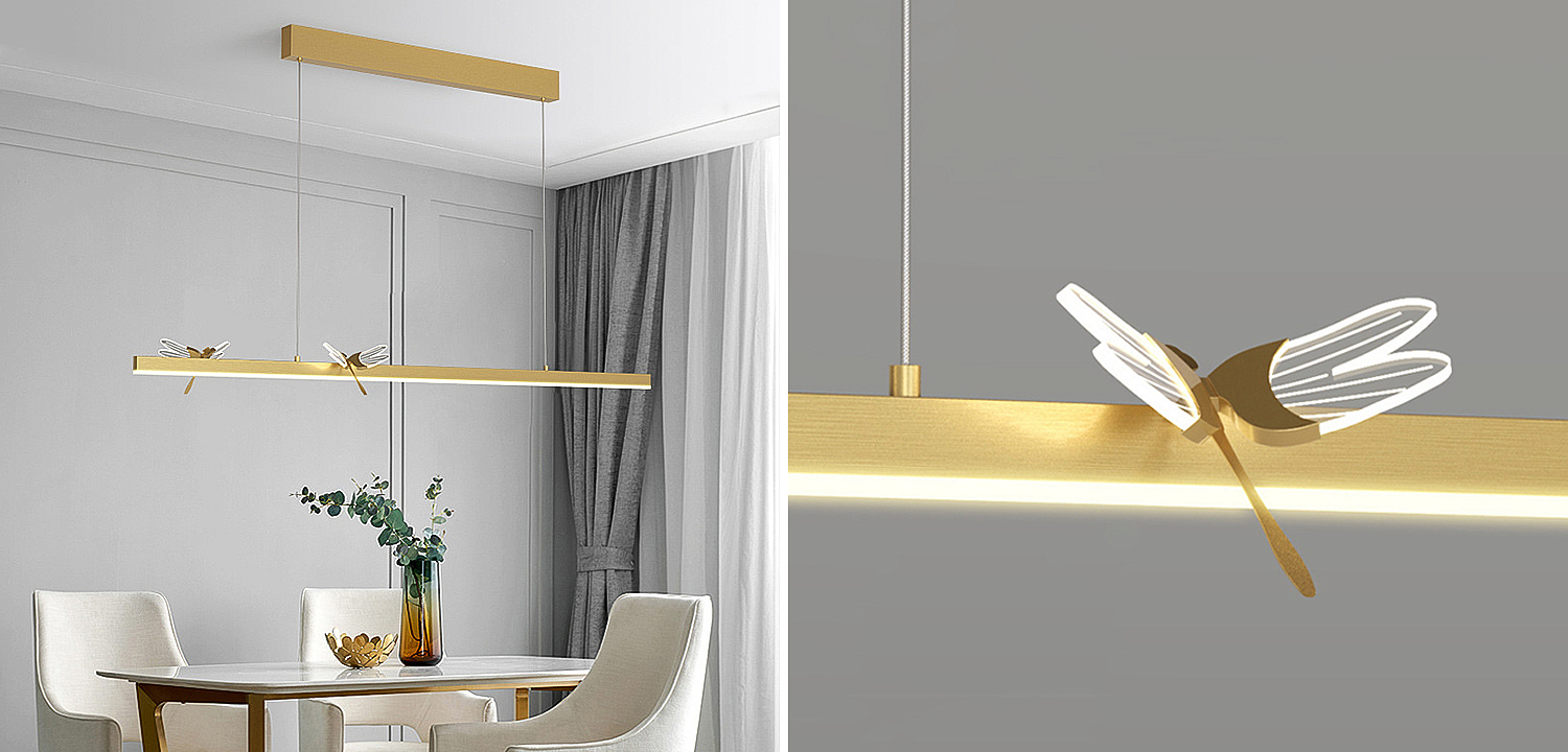 Линейный светильник со стрекозами Dragonfly Linear Chandelier Gold Линейный светильник со стрекозами Dragonfly Linear Chandelier Gold - Loft-Concept в Орле