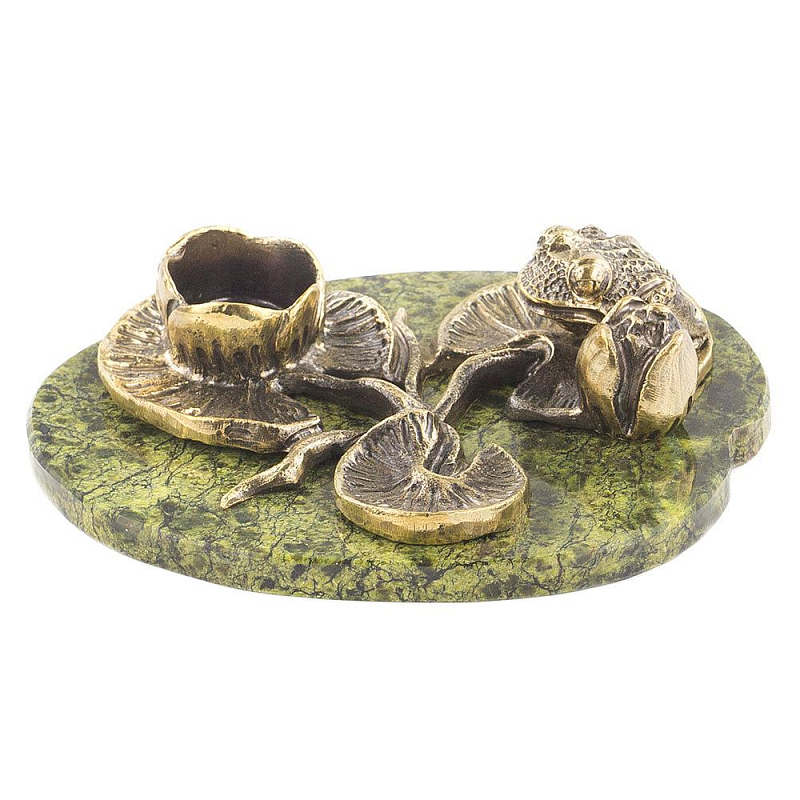 Подсвечник из бронзы и натурального камня змеевик Stone Candlestick Змеевик Бронза в Орле | Loft Concept 