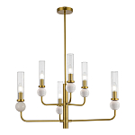 Люстра с 6-ю плафонами в форме стеклянных трубок и мраморных декоративных элементов Montreal варинант исполнения - 1 | Loft Concept в Орле