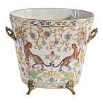 Кашпо с растительным и животным орнаментом на бронзовых ножках Turquoise Blooming Garden варинант исполнения - 1 | Loft Concept в Орле