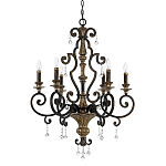 Люстра с подвесками из прозрачного стекла на кованом каркасе бронзового цвета в классическом стиле Quoizel варинант исполнения - 5 | Loft Concept в Орле