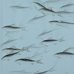 Обои ручная роспись Fishes Original colourway on Duck Egg dyed silk варинант исполнения - 1 | Loft Concept в Орле