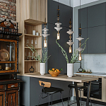 Подвесной светильник с белыми стеклянными элементами и бронзовыми вставками Высота 90 см Gabriel Scott Luna варинант исполнения - 8 | Loft Concept в Орле