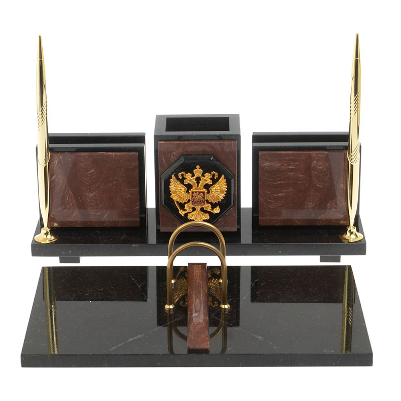 Настольный письменный набор из камня лемезит с гербом России Royal Accessory Золотой Лемезит Настольный письменный набор из камня лемезит с гербом России Royal Accessory Золотой Лемезит в Орле | Loft Concept