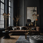 Торшер с металлическим основанием бронзового цвета с черными конусовидными абажурами Dignity варинант исполнения - 5 | Loft Concept в Орле