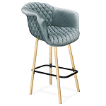 Барный стул со спинкой и мягкой обивкой с ромбами на 4-х деревянных ножках Голубой Велюр Ava Charm варинант исполнения - 1 | Loft Concept в Орле