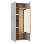 Шкаф-витрина с фасадом цвета серый бетон и стеклянными дверками Grace of Furniture варинант исполнения - 3 | Loft Concept в Орле