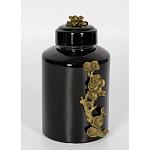 Банка с крышкой из фарфора с бронзовым цветочным элементом Eden Garden варинант исполнения - 2 | Loft Concept в Орле