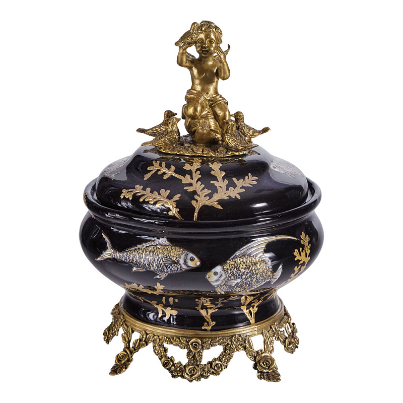 Шкатулка черного цвета с бронзовым ангелом Eden Garden Черный Бронза в Орле | Loft Concept 