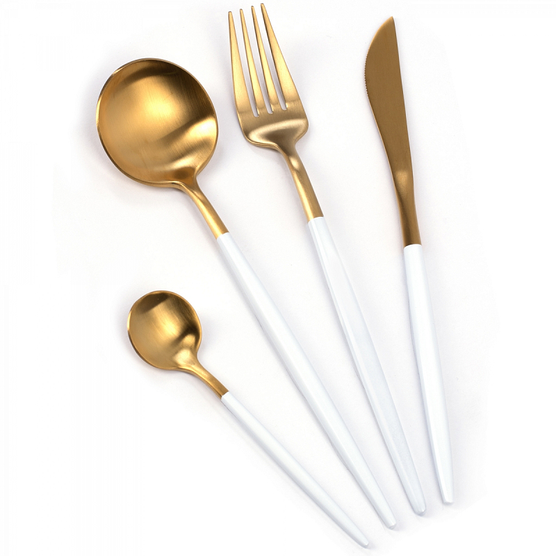 Столовые приборы Gold and White Золотой Белый Столовые приборы Gold and White Золотой Белый в Орле | Loft Concept