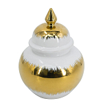 Ваза белая с крышкой и золотистыми фрагментами 24 см Chinoiserie Ceramics варинант исполнения - 1 | Loft Concept в Орле