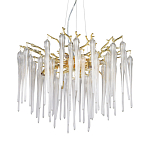 Люстра золотого цвета с декоративными ветками и длинными прозрачными стеклянными подвесами в форме сосулек Droplet Chandelier варинант исполнения - 1 | Loft Concept в Орле