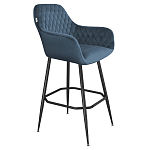 Барный стул со спинкой и подлокотниками на 4-х металлических ножках Douglas Rhombus Синий Велюр варинант исполнения - 1 | Loft Concept в Орле