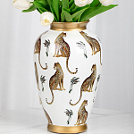 Ваза белая овальная с рисунком леопардов и золотыми акцентами LEOPARD Collection варинант исполнения - 2 | Loft Concept в Орле