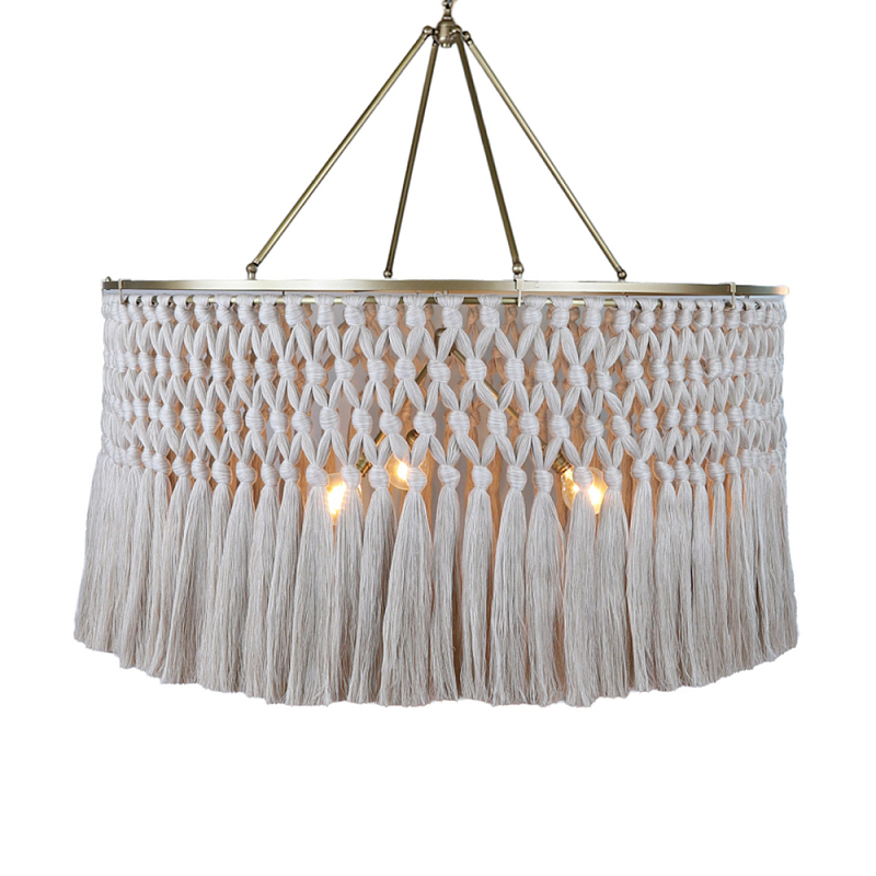 Люстра круглая плетеная с бахромой Wicker Tassel Chandelier Молочный Люстра круглая плетеная с бахромой Wicker Tassel Chandelier Молочный в Орле | Loft Concept