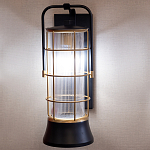 Настенный фонарь цилиндрической формы с рифленым стеклом в золотом каркасе на черном прямоугольном основании Eurofase варинант исполнения - 10 | Loft Concept в Орле