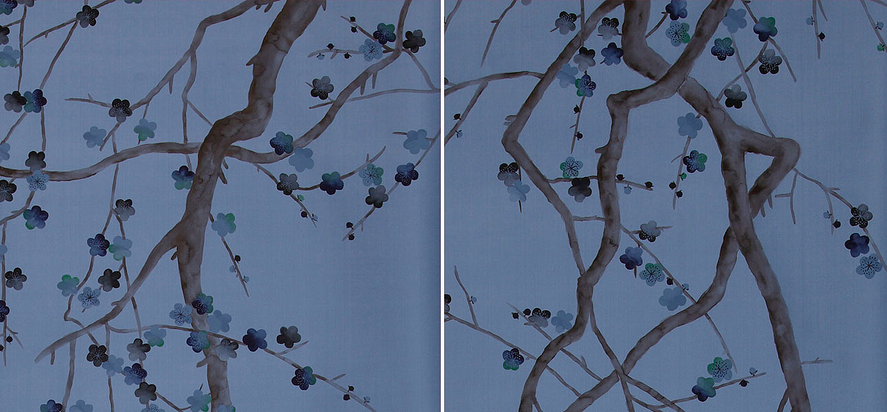 Обои ручная роспись Plum Blossom Special Colourway on Sky Blue dyed silk Обои ручная роспись Plum Blossom Special Colourway on Sky Blue dyed silk - Loft-Concept в Орле