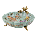 Блюдо из голубого фарфора с бронзовой птичкой Blue Garden варинант исполнения - 1 | Loft Concept в Орле