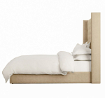 Кровать двуспальная бежевая с основанием из массива дерева с мягким изголовьем Flax Beds варинант исполнения - 2 | Loft Concept в Орле