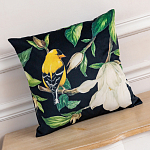 Декоративная подушка чёрная с изображением птиц и цветов Blooming Birds варинант исполнения - 2 | Loft Concept в Орле