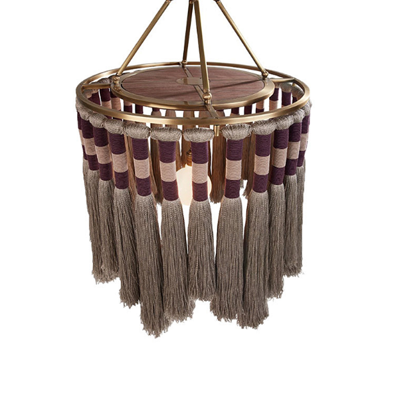 Люстра круглая плетеная с кисточками Walnut Chandelier Tassels Boho Style Орех Латунь Люстра круглая плетеная с кисточками Walnut Chandelier Tassels Boho Style Орех Латунь в Орле | Loft Concept