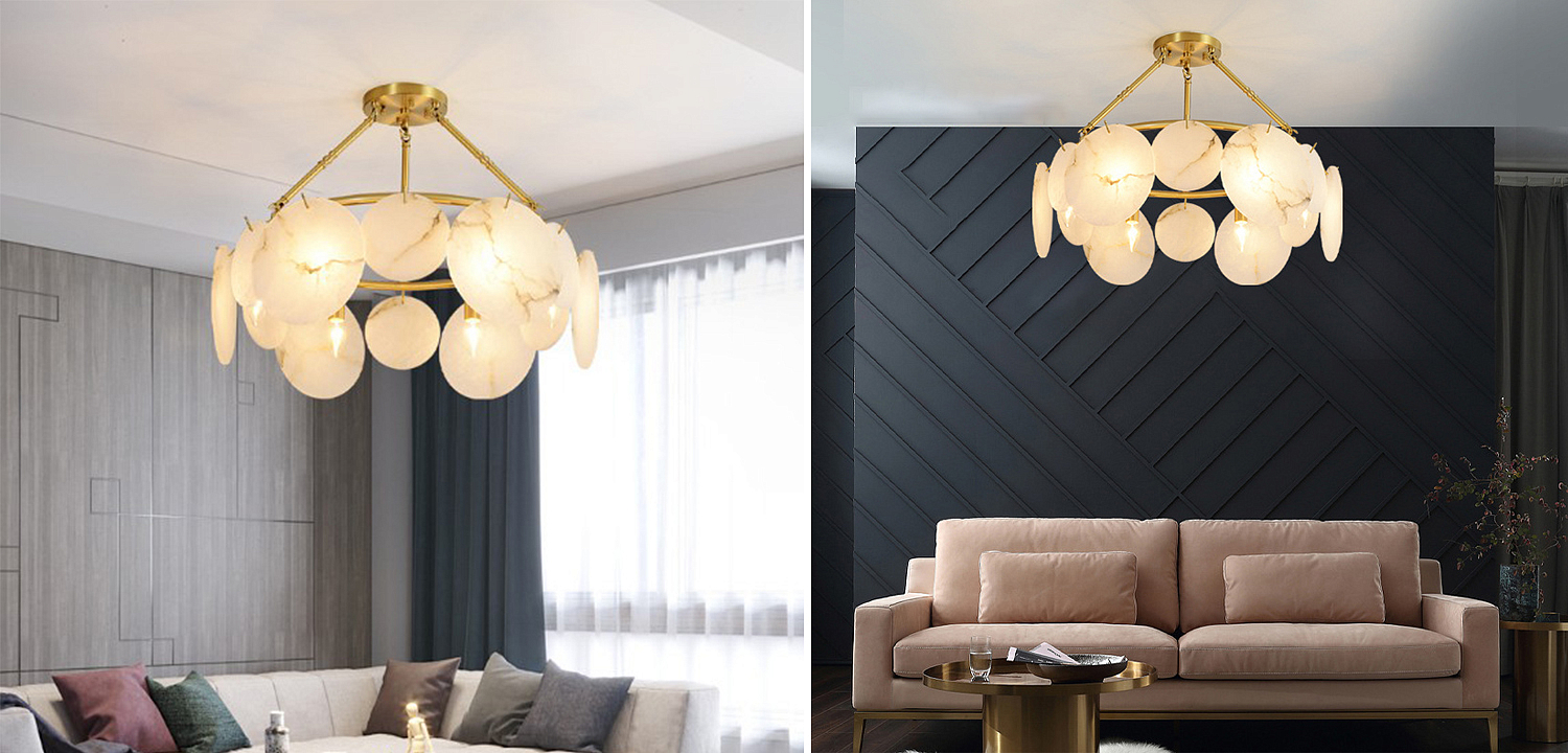 Дизайнерская люстра с круглыми мраморными подвесами Round Marble Pendants Дизайнерская люстра с круглыми мраморными подвесами Round Marble Pendants - Loft-Concept в Орле