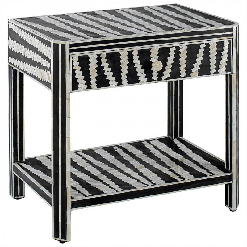 Тумбочка Black&white Indian Bone Inlay nightstand Черно-белый Тумбочка Black&white Indian Bone Inlay nightstand Черно-белый в Орле | Loft Concept