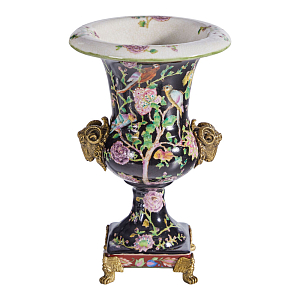 Ваза черная с овнами из фарфора с бронзовыми элементами Bronze Aries