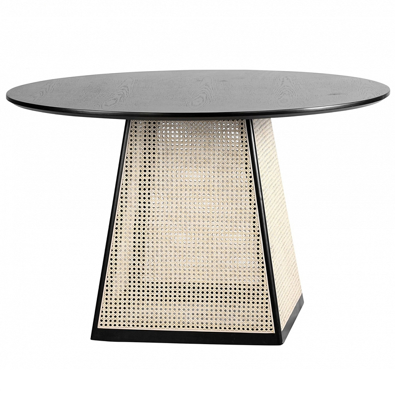 Обеденный стол с круглой чёрной столешницей и плетёным основанием Savanna Round Table Черный Бежевый в Орле | Loft Concept 