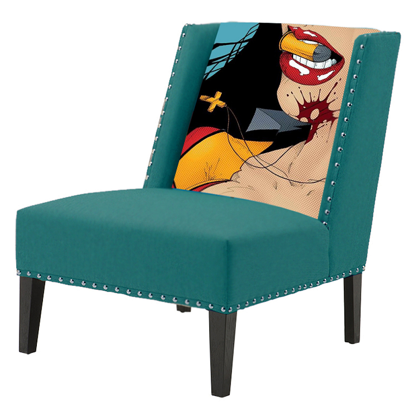 FUN Armchair "Super woman" Turquoise Дизайнерское кресло с цветным принтом Бирюзовый в Орле | Loft Concept 