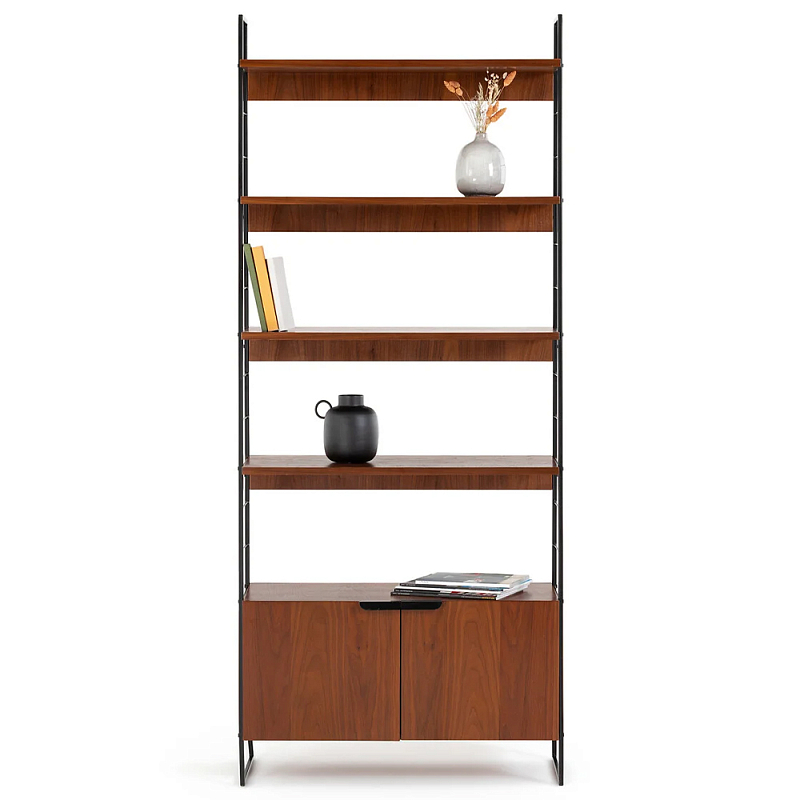 Стеллаж из орехового дерева Olson Rack Коричневый Черный Стеллаж из орехового дерева Olson Rack Коричневый Черный в Орле | Loft Concept