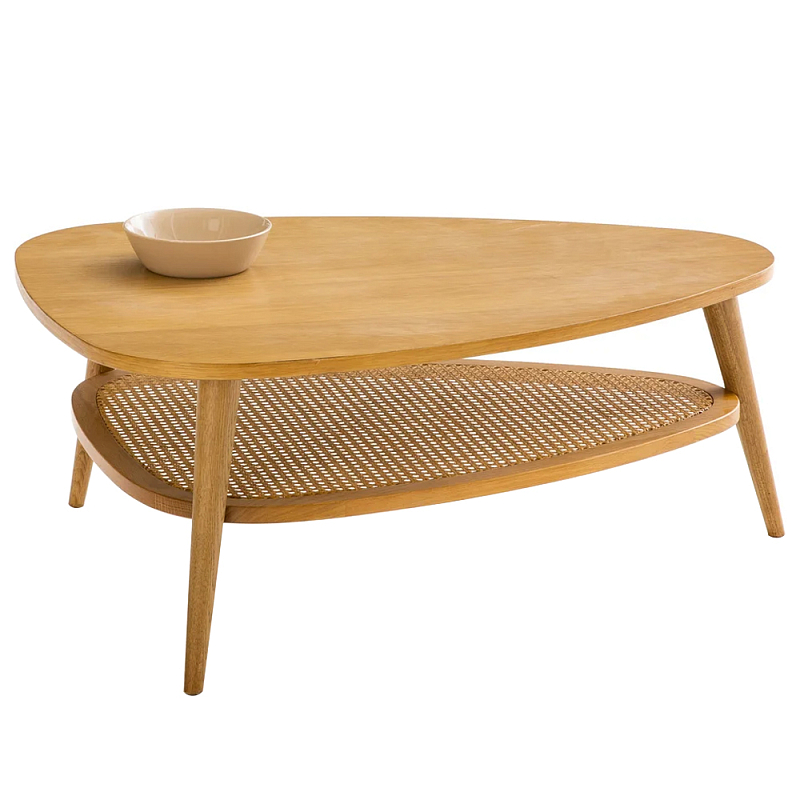 Журнальный стол из массива дуба и декором из плетеного ротанга Reyer Rattan Coffee Table Светлый дуб Журнальный стол из массива дуба и декором из плетеного ротанга Reyer Rattan Coffee Table Светлый дуб в Орле | Loft Concept