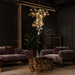 Люстра подвесная вытянутой формы с плафонами из стекла и металла с тремя вертикальными подвесками Gilded Mirage  варинант исполнения - 9 | Loft Concept в Орле