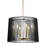 Люстра цвета латунь с 6-ю лампами свечами внутри цилиндрического абажура из черных металлических реек Kichler варинант исполнения - 1 | Loft Concept в Орле