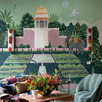 Обои ручная роспись Mahal Garden Original colourway on blue painted Xuan paper варинант исполнения - 1 | Loft Concept в Орле