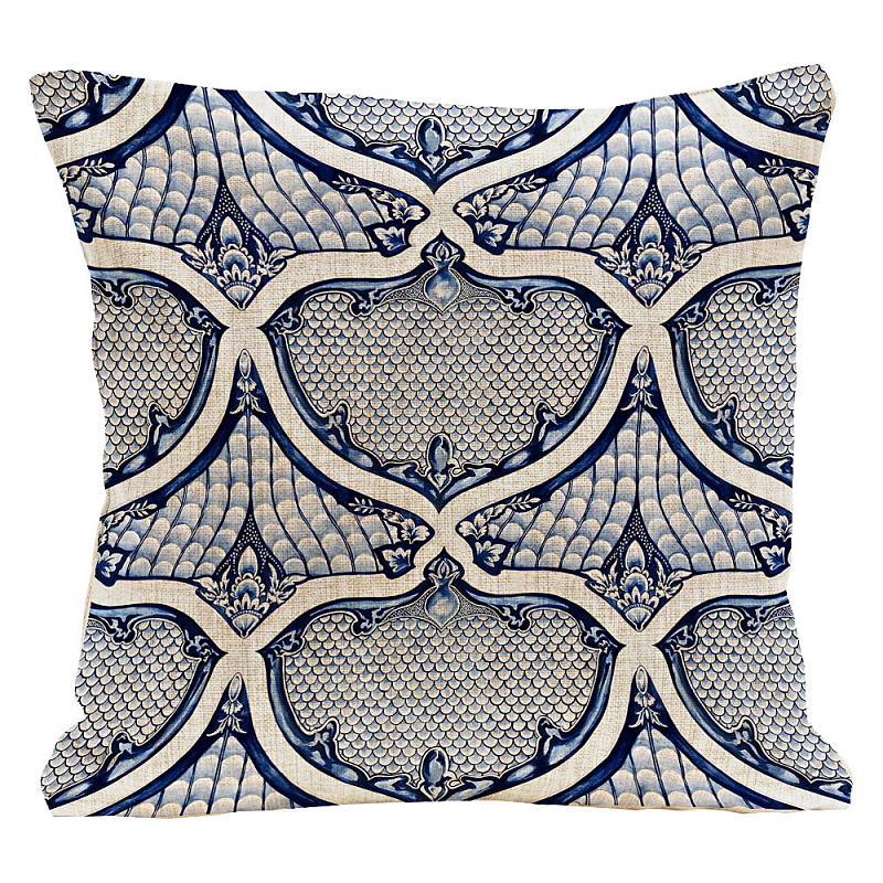 Декоративная подушка Blue Spades Pillow Морская синь Бежевый в Орле | Loft Concept 