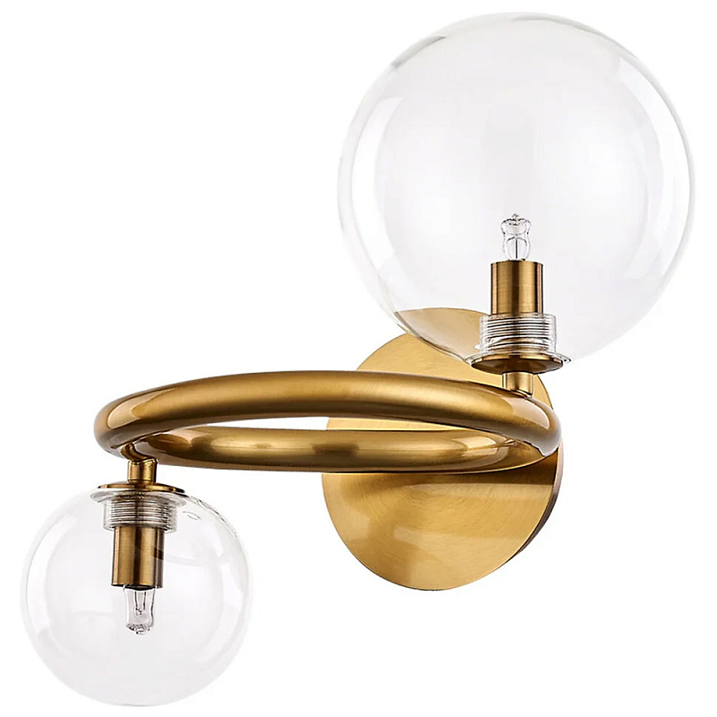 Бра с 2-мя стеклянными сферическими плафонами Arco Wall Lamp Прозрачное Стекло Золотой Бра с 2-мя стеклянными сферическими плафонами Arco Wall Lamp Прозрачное Стекло Золотой в Орле | Loft Concept