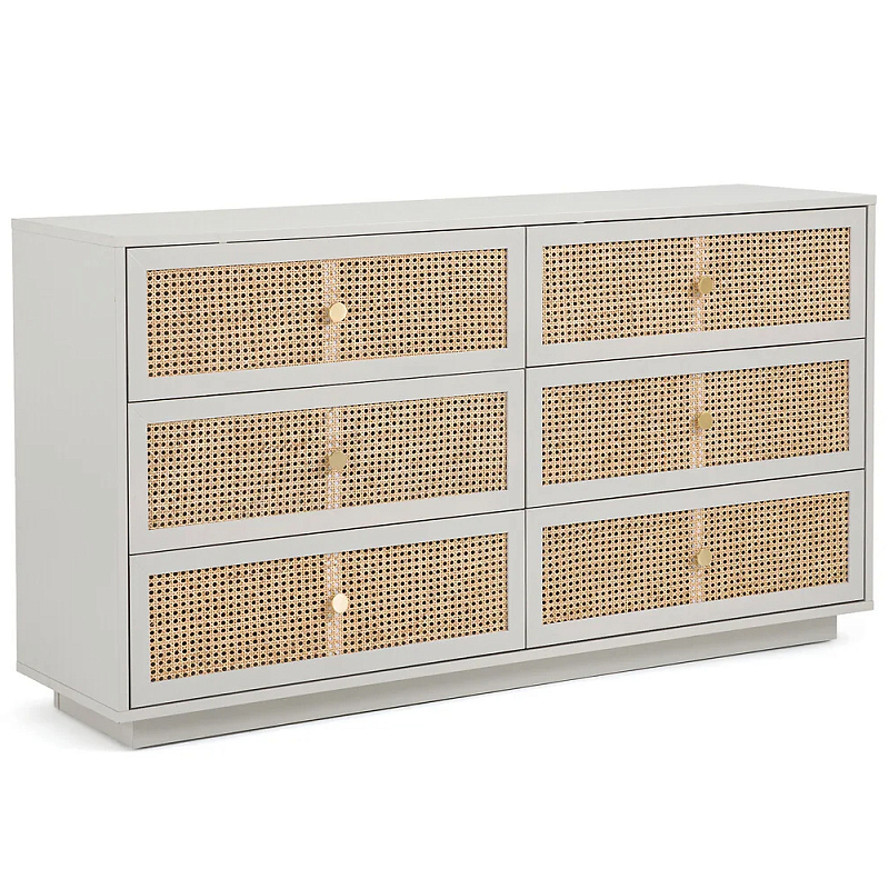 Комод с шестью ящиками Tomio Wicker Furniture Светло-серый Древесина Латунь Комод с шестью ящиками Tomio Wicker Furniture Светло-серый Древесина Латунь в Орле | Loft Concept