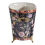 Кашпо из фарфора черная с цветочной росписью и бронзовой стрекозой Spring Garden варинант исполнения - 2 | Loft Concept в Орле