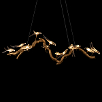 Люстра подвесная линейная с прозрачными стеклянными птичками на ветвях Serip Voa варинант исполнения - 7 | Loft Concept в Орле