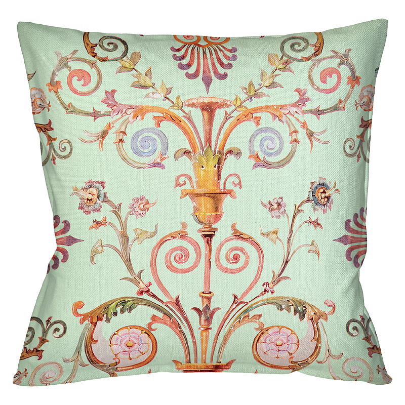 Декоративная подушка светло-зеленая с растительным орнаментом Raffael Floral Green Cushion Салатовый Мульти Декоративная подушка светло-зеленая с растительным орнаментом Raffael Floral Green Cushion Салатовый Мульти в Орле | Loft Concept