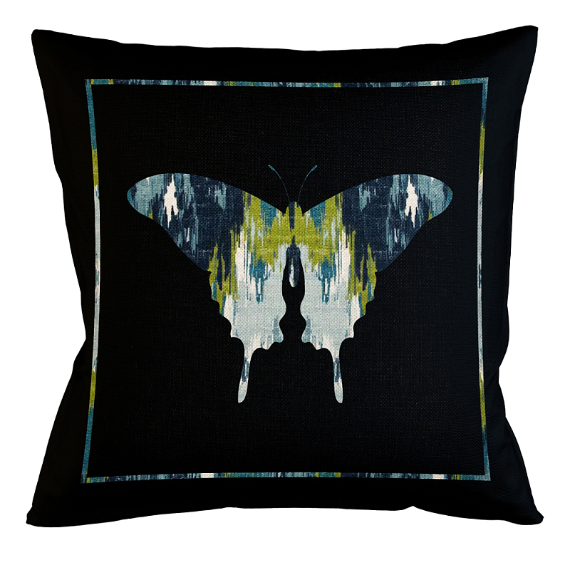 Подушка декоративная бабочка сине-зеленый узор Ikat Pattern Синий Бежевый Черный Зеленый Подушка декоративная бабочка сине-зеленый узор Ikat Pattern Синий Бежевый Черный Зеленый в Орле | Loft Concept