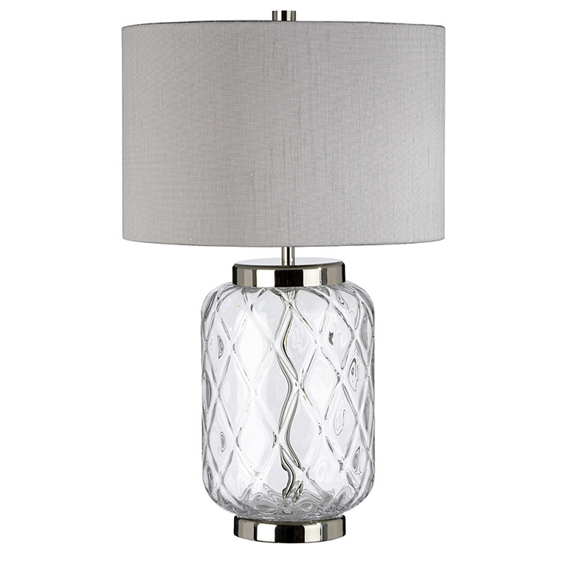 Настольная лампа с цилиндрическим абажуром и прозрачным стеклянным основанием Quintiesse Никель Темно-синий Прозрачное Стекло Серый в Орле | Loft Concept 