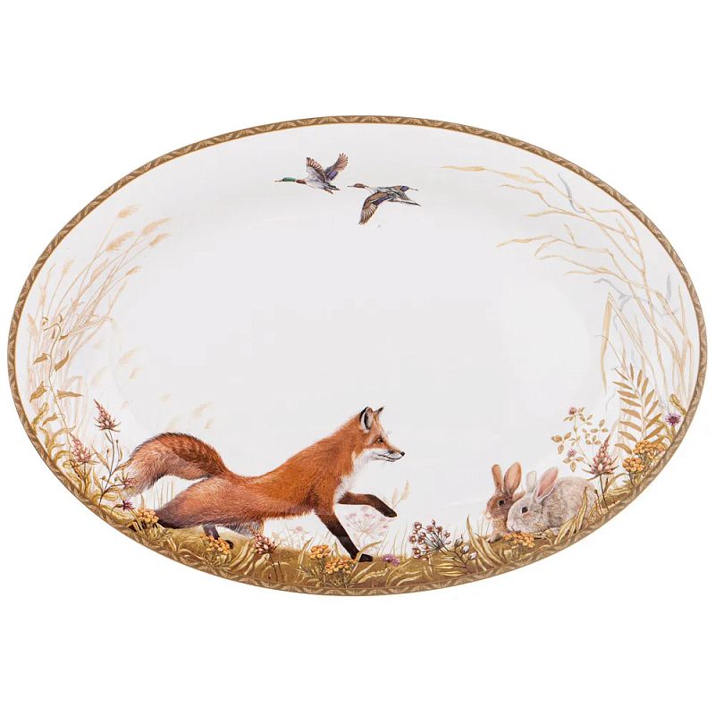 Блюдо овальное из фарфора с изображением животных Hunting Porcelain Collection Белый Мульти Блюдо овальное из фарфора с изображением животных Hunting Porcelain Collection Белый Мульти в Орле | Loft Concept