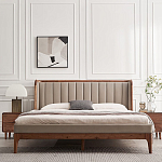 Кровать двуспальная с мягким изголовьем Moon Walnut Bed варинант исполнения - 3 | Loft Concept в Орле