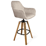 Барный стул со спинкой и подлокотниками на 4-х коричневых деревянных ножках Бежевый Велюр Ava Charm варинант исполнения - 1 | Loft Concept в Орле